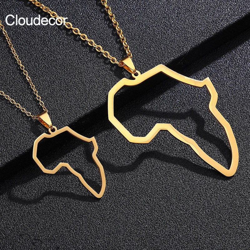 

Customized Stainless Steel Africa Map Pendant Necklace Trendy 18K Gold Plated Jewellery Necklace Country African Men Women