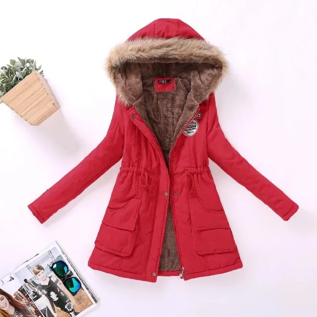 

Autumn/winter 2020 New Korean version medium and long cotton-padded coat for women with large hair collar lamb cashmere coat