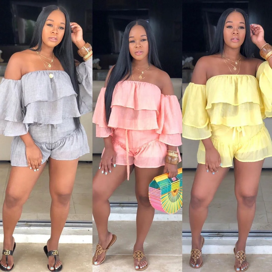

2 piece ruffle short set crop top shorts set stylish pink women clothing summer yellow 2 piece set women clothing