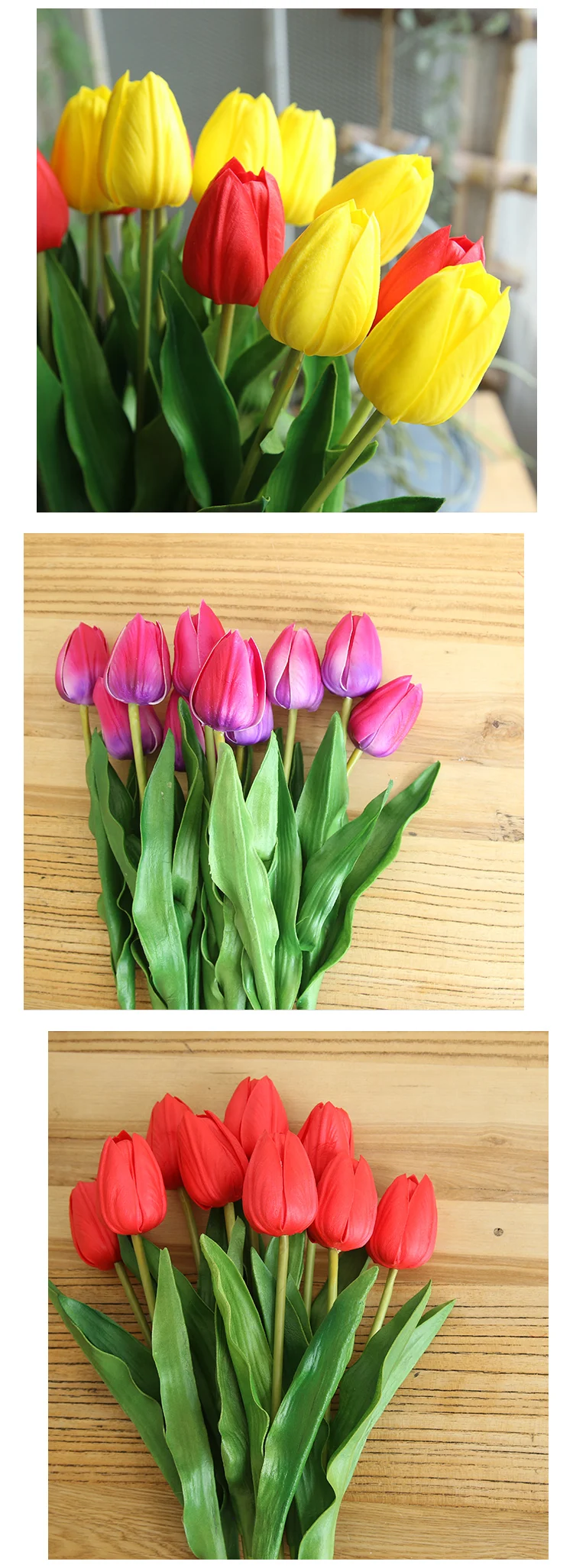 Wholesale Artificial Tulips Wedding Decorative Multicolored Long Branch