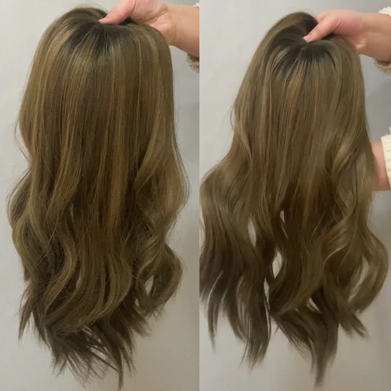 

Stock Piece silk base hair topper ash brown balayage human hair wefted Topper