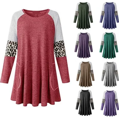 

Swing Tunic Top for Women Plus Size Leopard Long Sleeve Shirt with Pocket