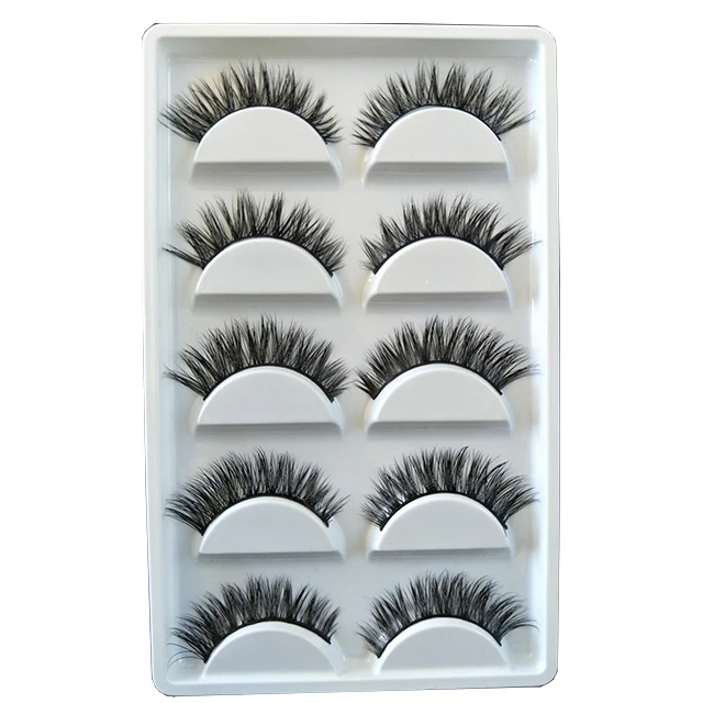 

3D five pairs of handmade packaging mink hair extension eyelashes, Black