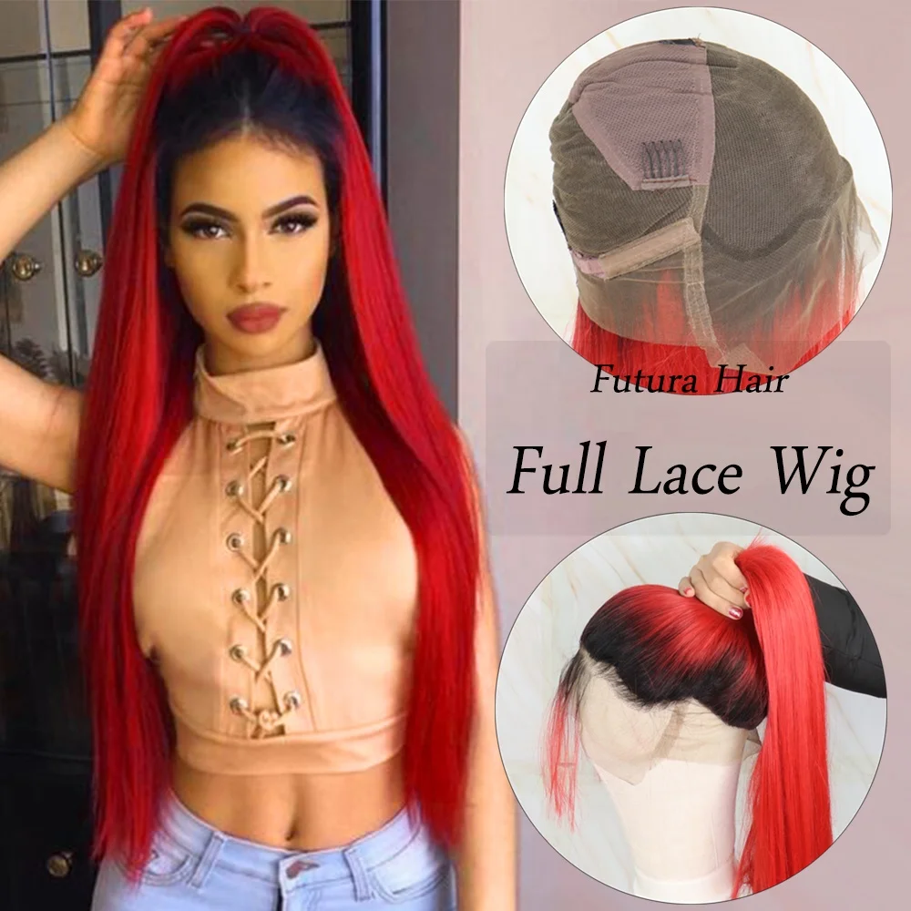 

Full lace Futura Fiber 1b Red Long Wig Heat Resistant Synthetic Hair for Women
