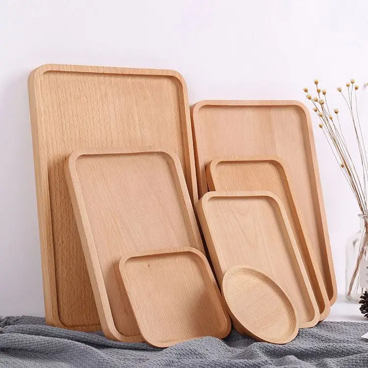 

Wooden serving tray High Quality Hot Wood Tray with glass snack container, Wood color