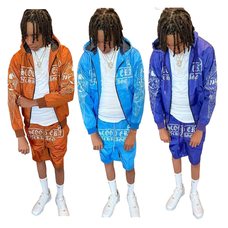 

Zip up Camouflage jacket windbreaker sweatsuits track suit outfits two piece men Nylon tracksuit short set, Custom color