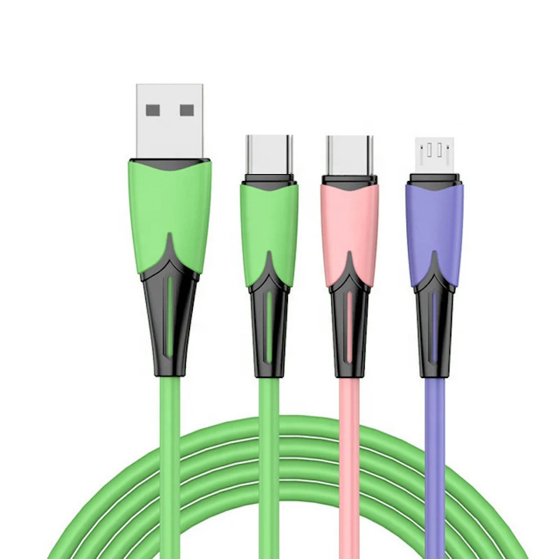 

Custom Length 4FT 3 in 1 Liquid Silicone Rubber Soft 5 Pin Micro USB Cable 2A Type-C 8Pin Fast Charging Cable, Customizable