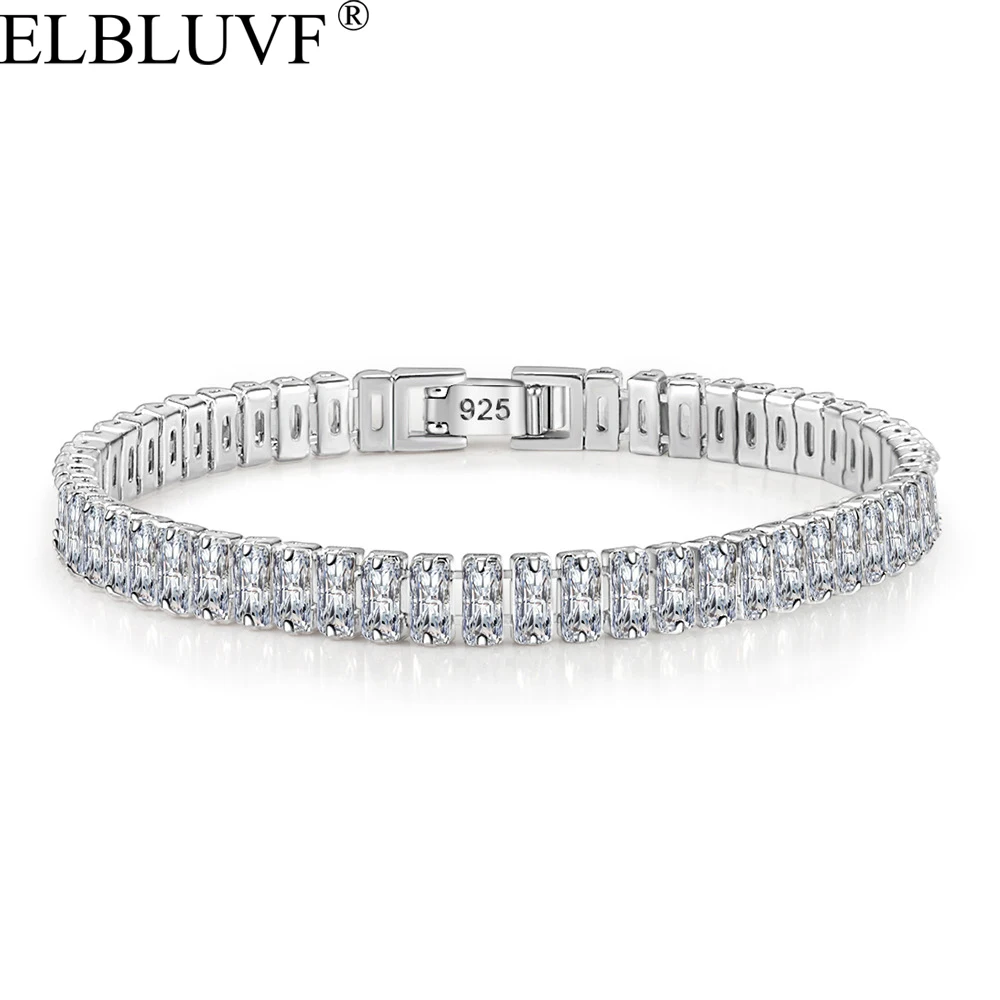 

ELBLUVF Free Shipping Wholesale Copper Alloy White Gold Plated Cubic Zirconia CZ Diamond Charm Tennis Bracelet for Women, Silver