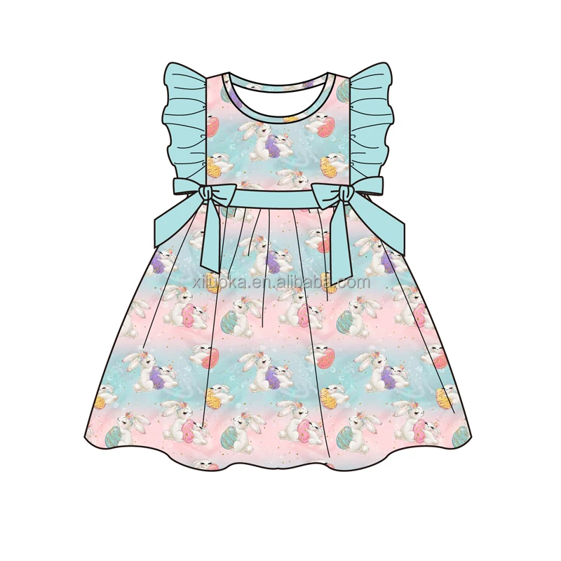 

Wholesale Price Sleeveless Kids Ruffle Clothes Cute Easter Girl Boutique Dresses