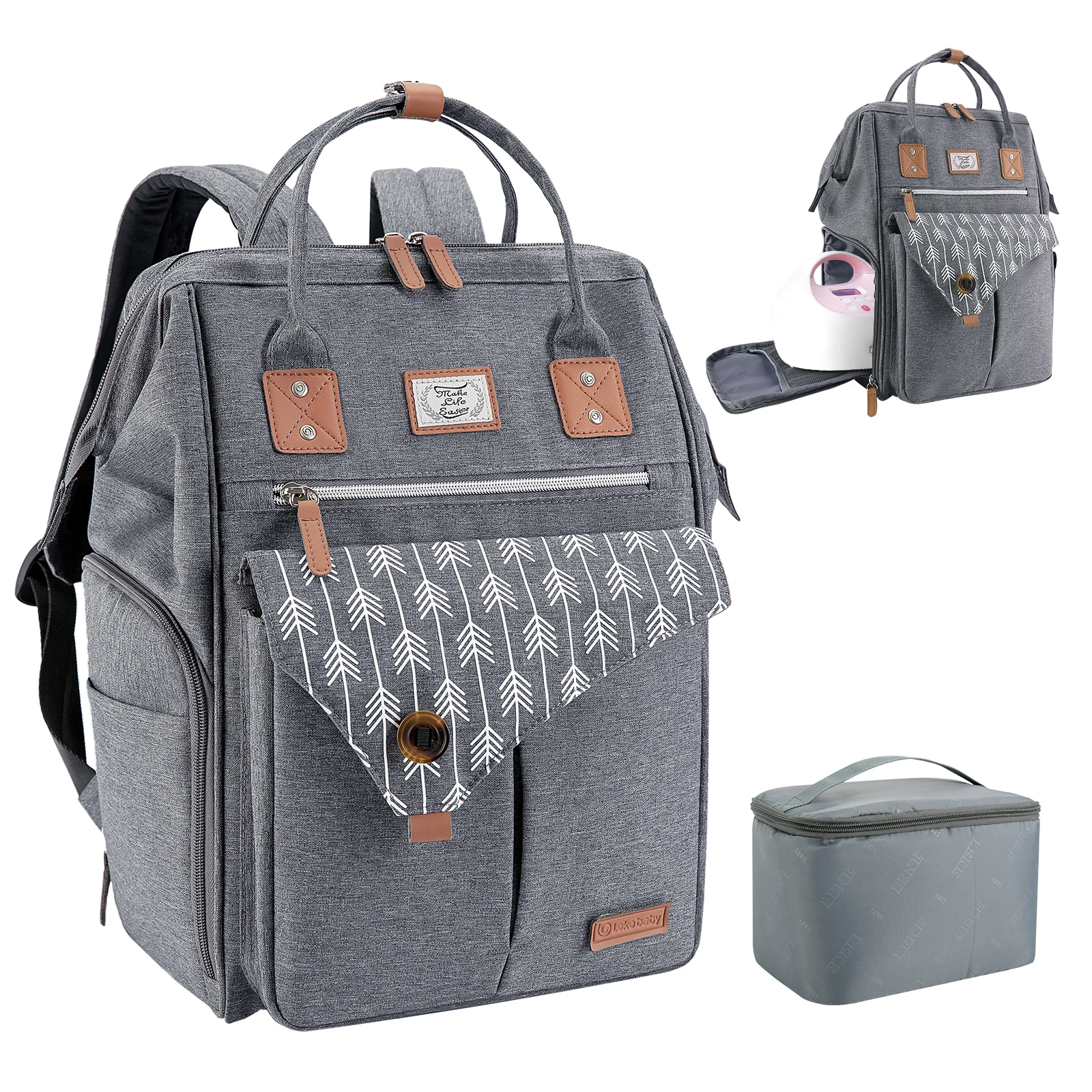 

Functional outdoor travel gray waterproof mummy breast pump storage bag backpack, Arrow gray, oem