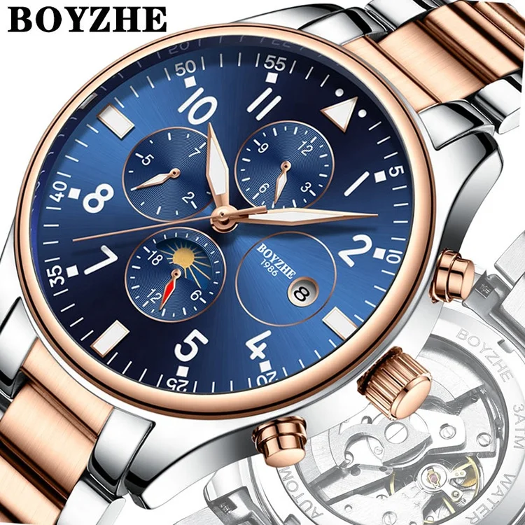 

BOYZHE Factory Brand Mechanical Watch Manufacturer Customized Custom LOGO Fashionable Men's Stainless Steel Mechanical Watch