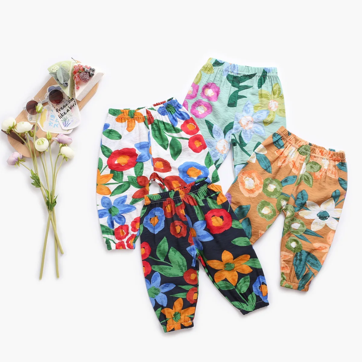 

Ins Summer Baby Floral Print Anti-mosquito Pants Infant Elastic Trousers, 4color
