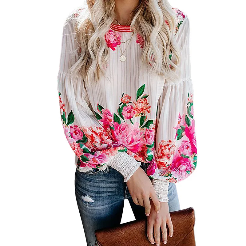 

2020 Long Sleeve Shirt Women Autumn New Loose Casual Fashion Floral Pattern Ladies Shirt