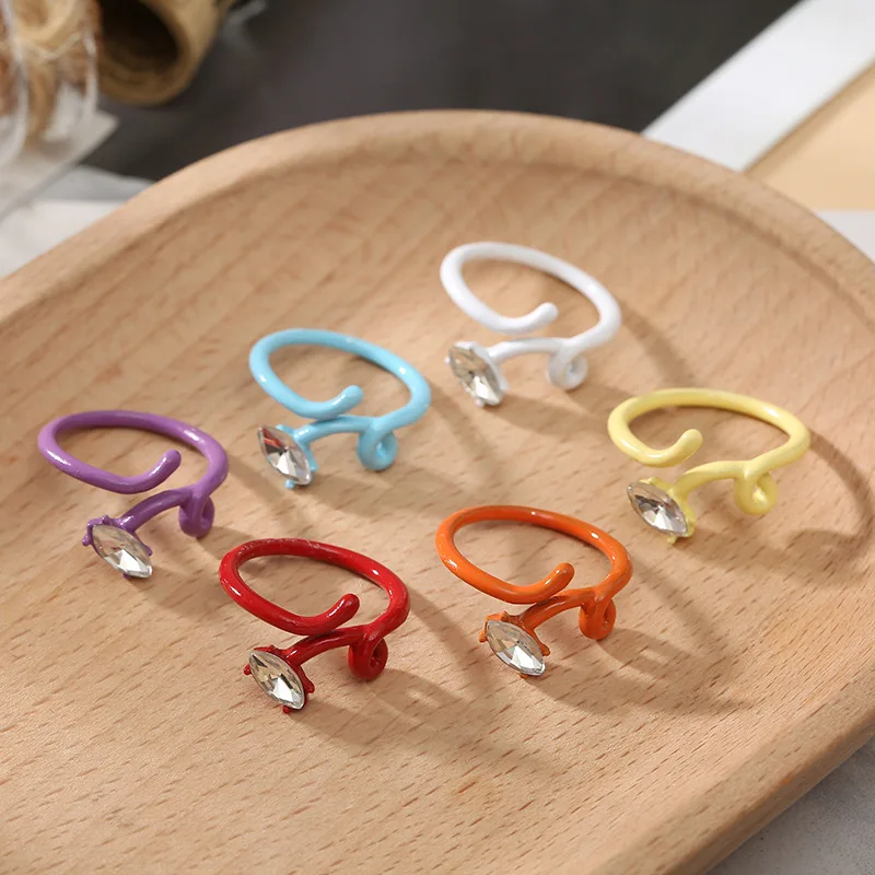 

OUYE 2021 fashion trend geometric irregular ring female creative oval diamond alloy index finger ring wholesale, Colorful