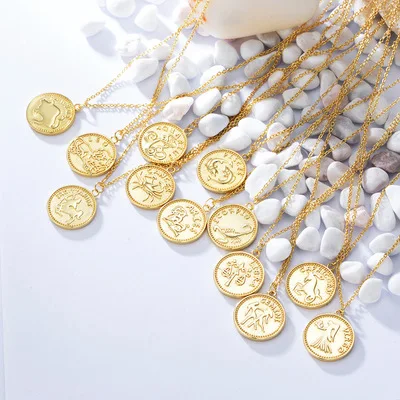 

NUORO 2021 Fashion Simple Gold Plated Design Zodiac Coin Men's Party Gift 925 Sterling Silver Necklace