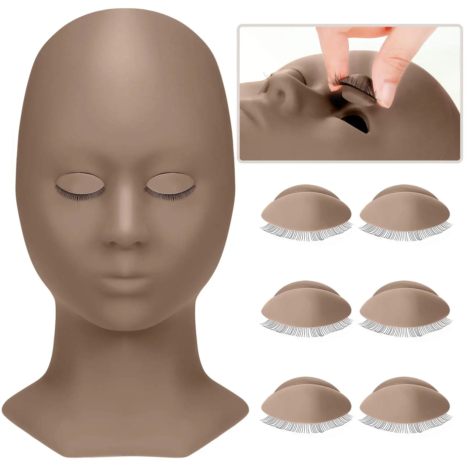 

Silicone Training Mannequin Head for Lash Extension Eyelash Mannequin Head with Eyelids, Pink,middle, brown