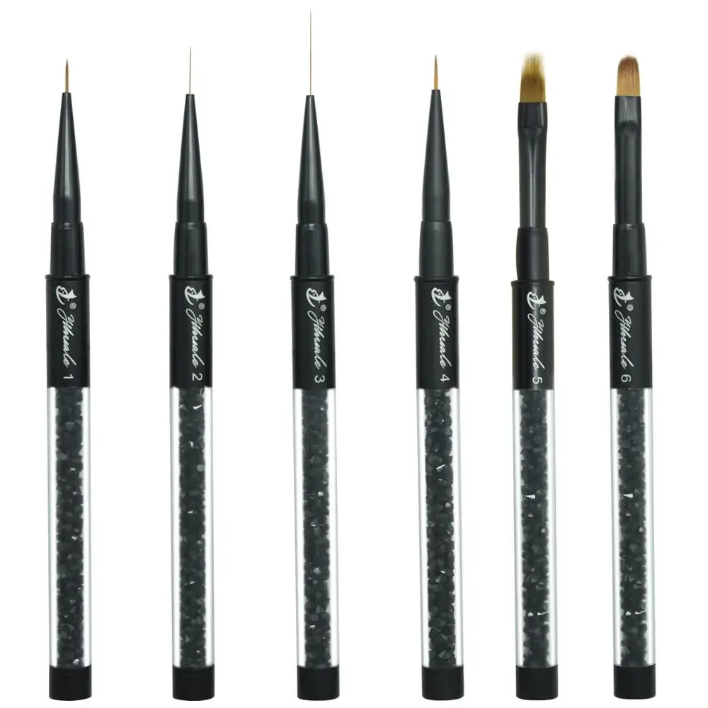 

Yihuale 6pcs Matt Black Acrylic Nail Art Gel Brush Pen Set Private Label Nail Brush