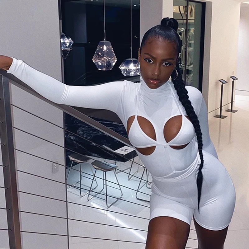 

2020 New Autumn Casual Turtleneck Women Romper Long Sleeve Solid Color Hollow Rompers 2 Piece Set Streetwear A20486R