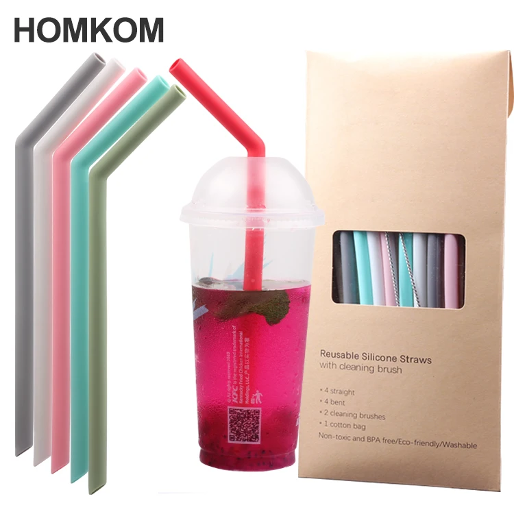 

Wholesale Eco Friendly Bpa Free Reusable Silicone bent Straws with multi color, Conventional 12 colours in stock
