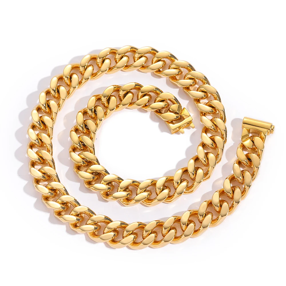 

Hip Hop 18K Gold Plated Stainless Steel Cuban Link Chain Necklace Men Jewelry Cuban Link, Silver/gold