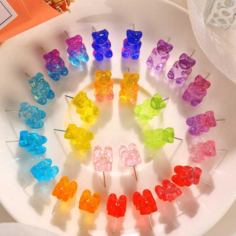 

Multicolor Clear Candy Jelly Acrylic Resin Teddy Bear Pendant Ear Rings Accessories Jewelry Gummy Bear Stud Earrings