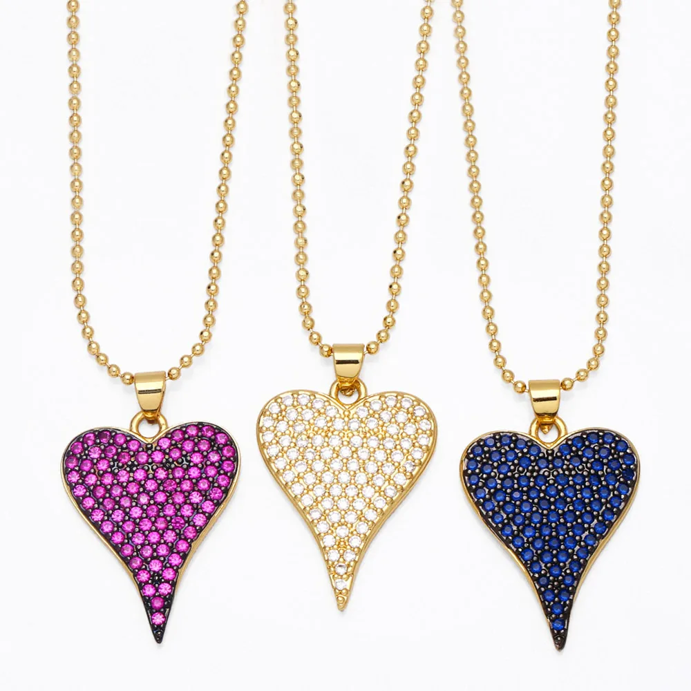 

Real 18k Gold Plated Full CZ Crystal Love Heart Pendant Necklace Micro Pave Cubic Zircon Heart Shape Necklace