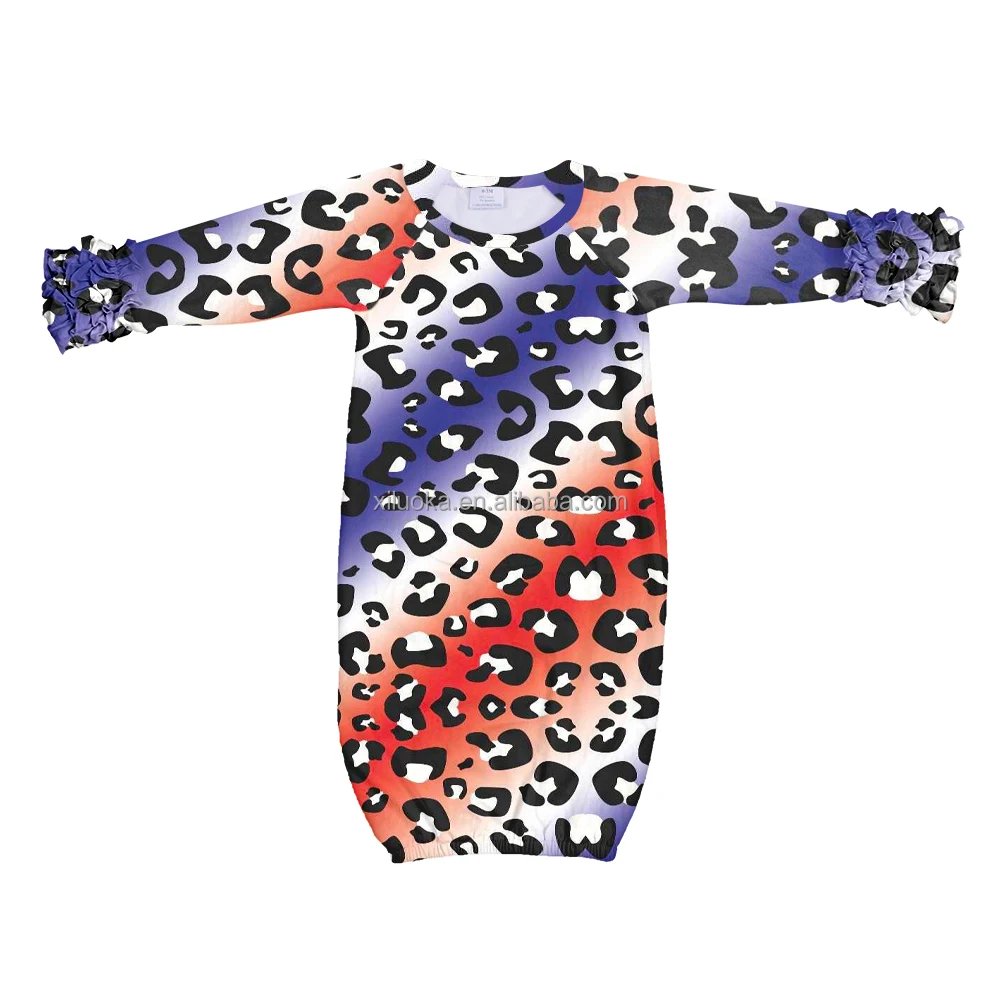

High Quality Toddler Baby Clothing Home Wear Leopard Print Ruffle Infant Sleep Gown, Picture