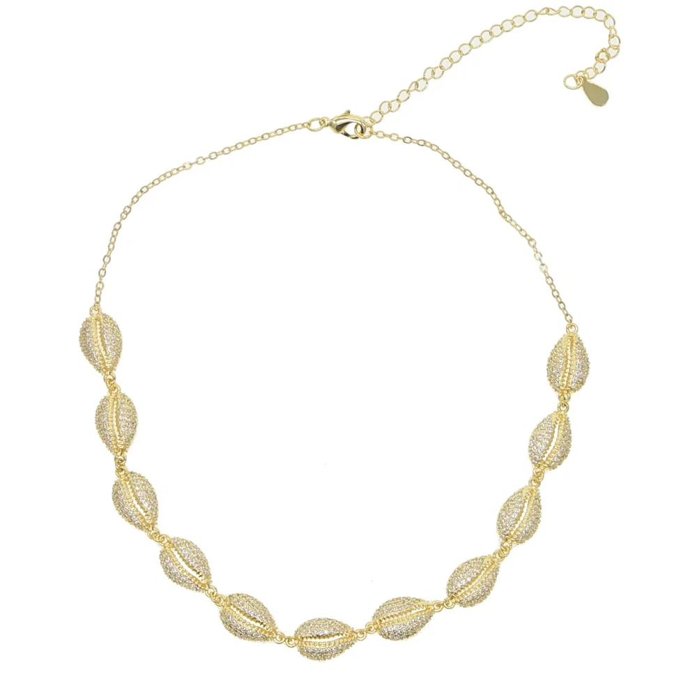 

Hot summer beach trendy women jewelry Gold filled micro pave white rainbow cz sea shell necklace