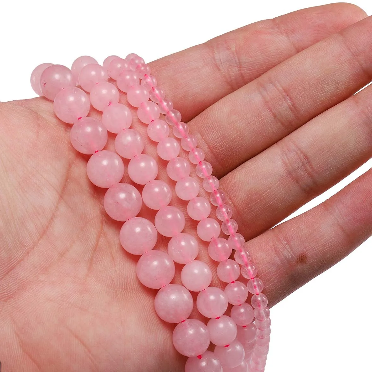 

Pink Natural Stone Loose Beads Crystal Rose Quartz Round Loose Stone Beads For DIY Jewelry Accessories