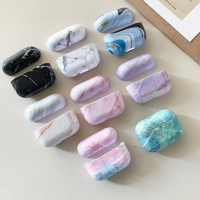 

With Keychain Marble Series Protective Hard Case For Airpod 1 2 Pro Case cover, Multiple colors as our picture