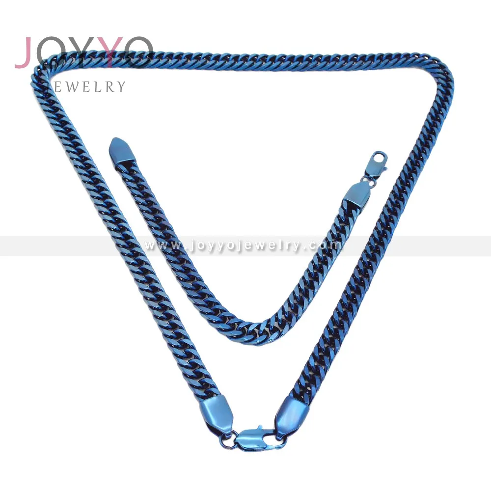 

Design wholesale price links wholesale blue plating stainless steel necklaces bracelet luxury jewelry sets for men