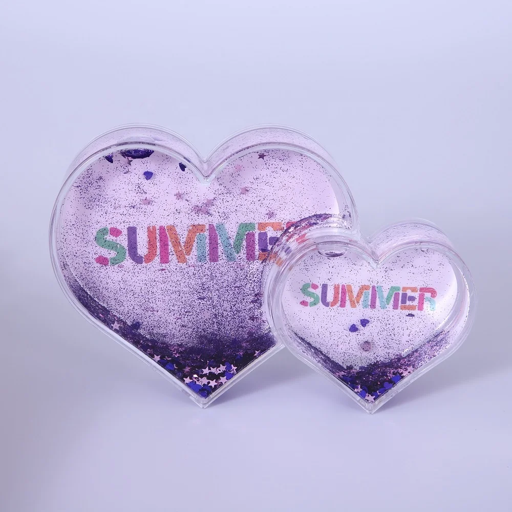 

Double Heart Acrylic Liquid Glitter Picture Frame Water Snowball Heart Shaped Snow Globe Photo Frame for Girl Gifts