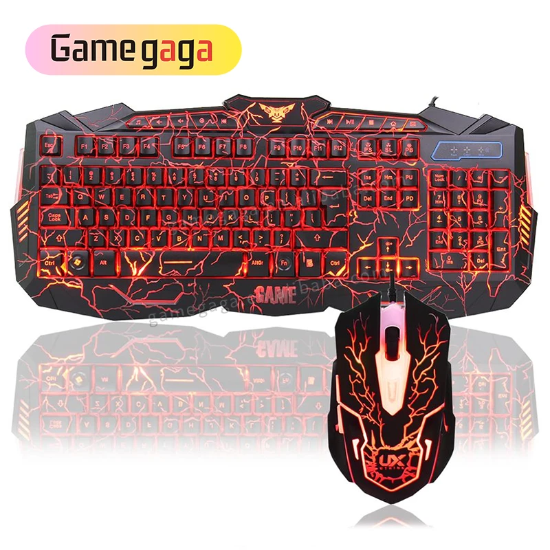 

OEM LED Tri-Color Backlit crack PC Computer USB Gaming Keyboard and mouse combos, Black