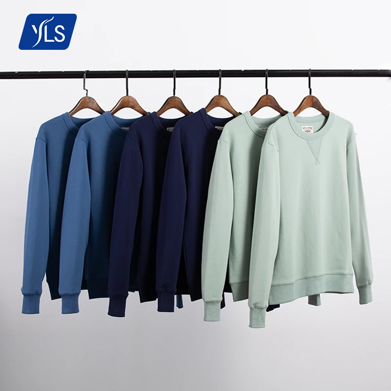 

YLS Dropshipping High Quality 360gsm 100% Cotton Mens Jumper Plain Blank Crew Neck Sweatshirts Custom Logo Embossed Sweatshirt