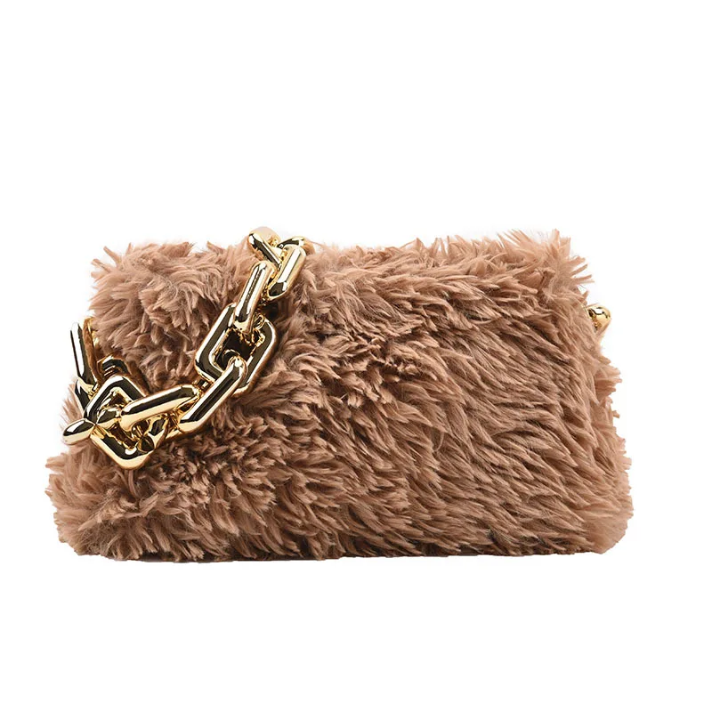 

Winter New Style Thick Chain Plush Handbags Fashion Fluffy Faux Fur Crossbody Bags, Picture