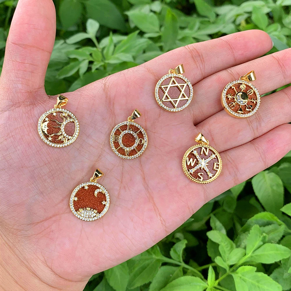 

Kumquat color Natural Sands stone pendant Round shape lucky amulet pendant Fit for DIY making Jewelry