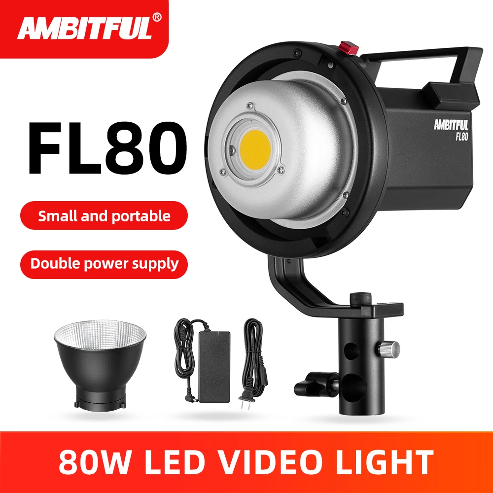 

AMBITFUL FL80 80W 5600K LED Video Light Version 2 Daylight Balanced CRI96 TLCI 95+ 5 Pre-Programmed Lighting Effect Bowens Mount