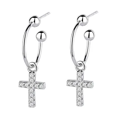 

Fashion 925 Sterling Silver Pendant Earrings Beads Cross Stud Earrings, White gold