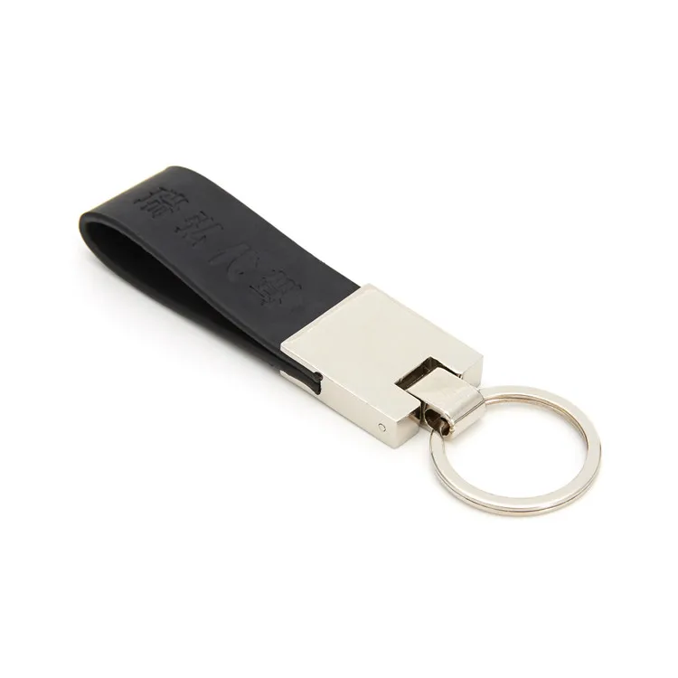 

Promotional Custom Logo Printed Cheap Blank Metal Zinc Alloy Keyring Black Leather Key Chain, Picture