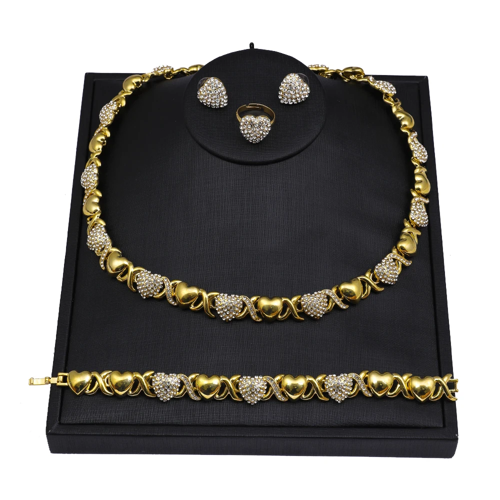 

Latest I Love You Xoxo Hug and Kiss Necklace Jewelry Set 18k Gold Plated Fashion Latest Models Wedding Jewellery Sets