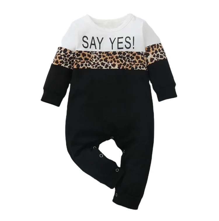

RTS Autumn Roupas De bb Menina Leopard Block Infant Jumpsuit Long sleeve Baby boys Romper