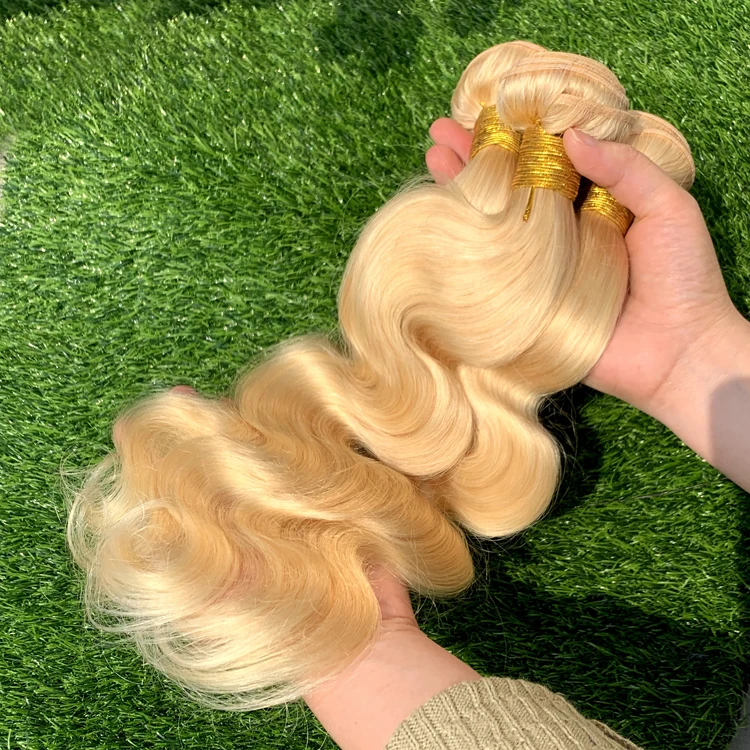 

Top sale blonde human hair extensions, virgin cuticle aligned remy brazilian hair color 613 hair bundles