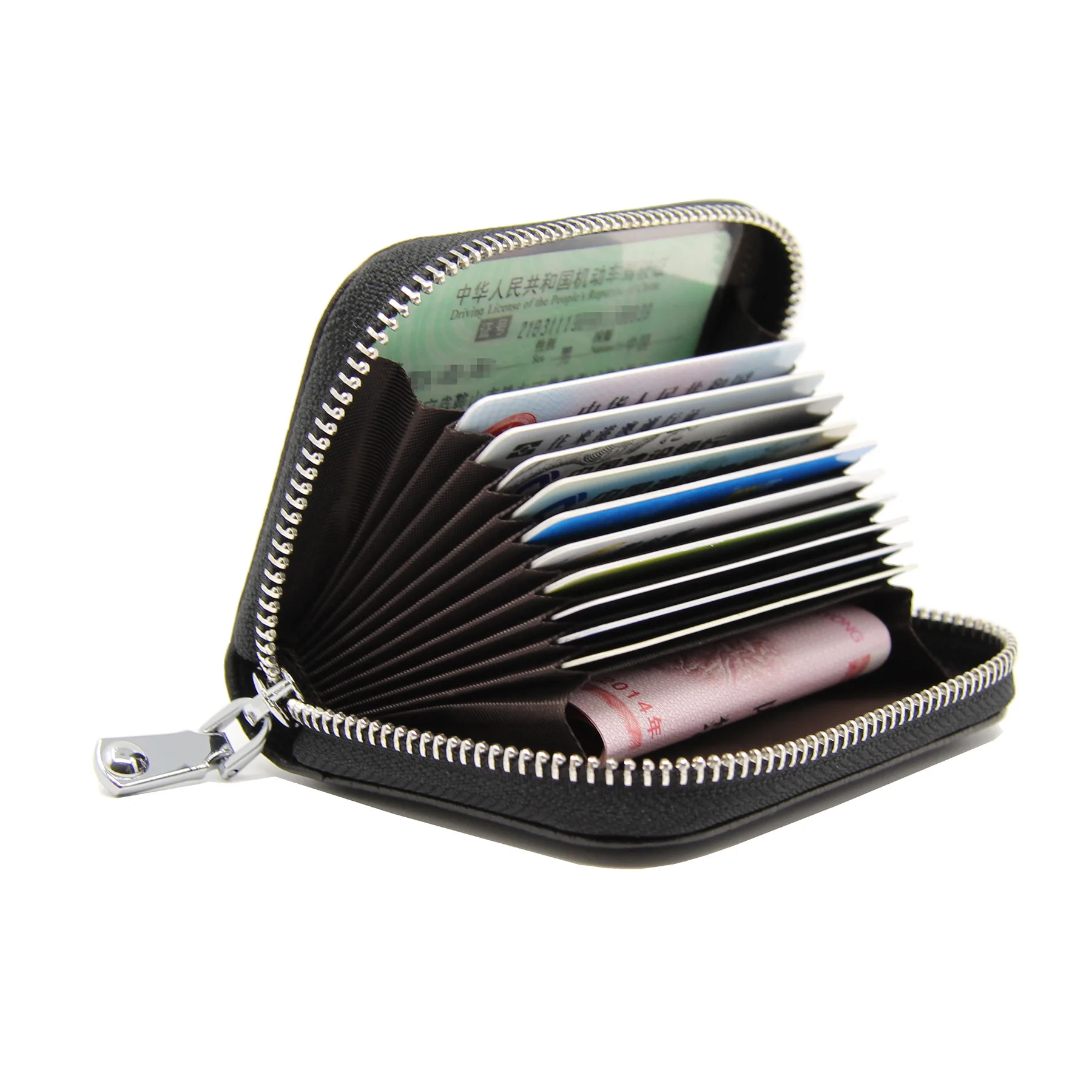 

Mobile phone card holder cowhide anti-theft men's card bag business multi-functional zipper small wallet, Customized color