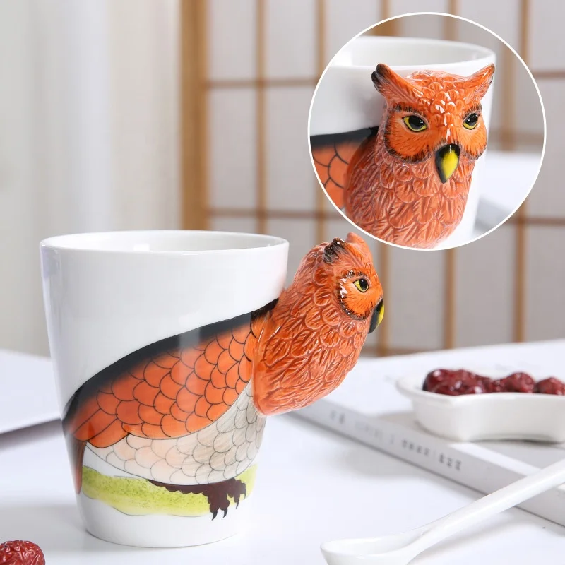 

Sales off price promotion price Oven safe owl design 3d animal ceramic coffee water drinking cup for baby