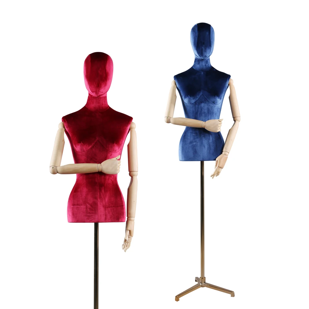 Red Female Mannequin Torso Dress Display & Adjustable Tripod Stand Velour 