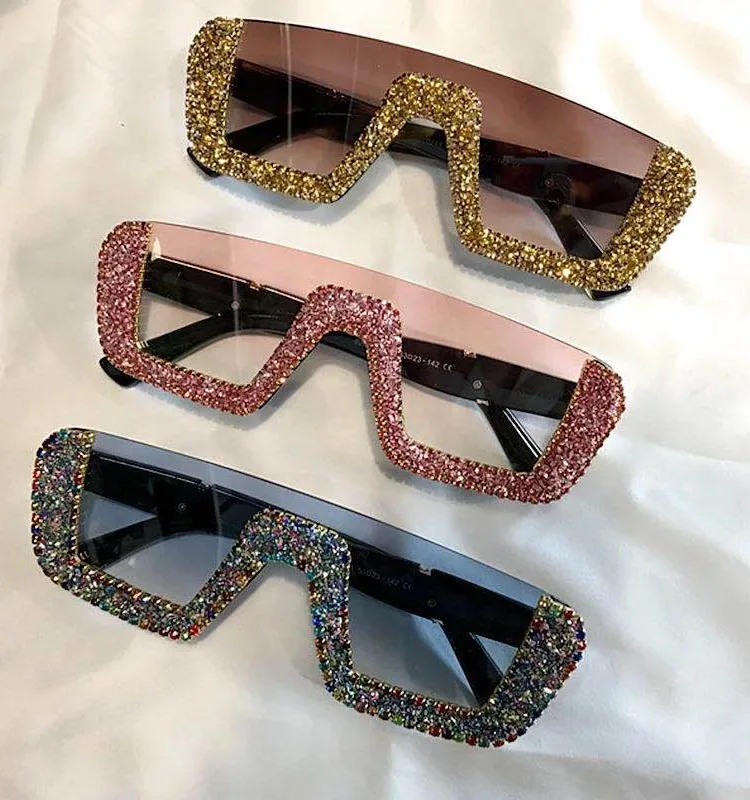 

Trendy handmade shades half frame rectangle diamond sunglasses