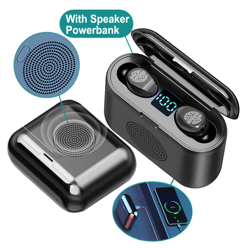 

hot sell multi-function earphone altavoz bluetooth portable f9 tws with speaker