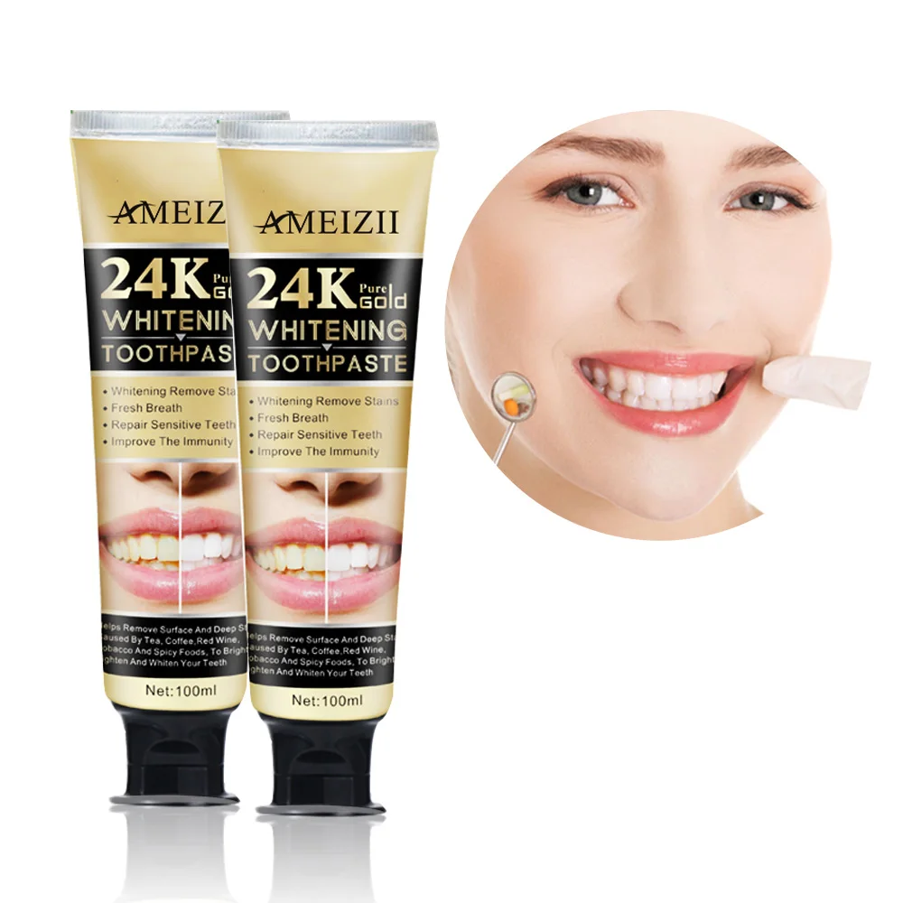 

Private Label 100g 24K Gold Whitening Toothpaste Teeth Cleaning Stains Tooth Whitener Tooth Paste Bleaching Blanchiment Dentaire