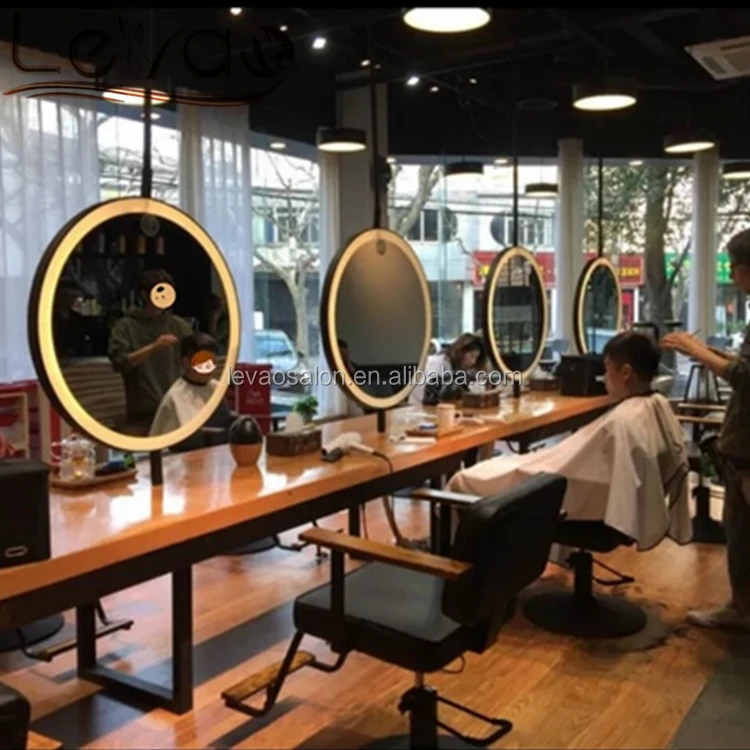 Double Sided Round Barber Shop Mirrors With Led Lights - Buy Barber