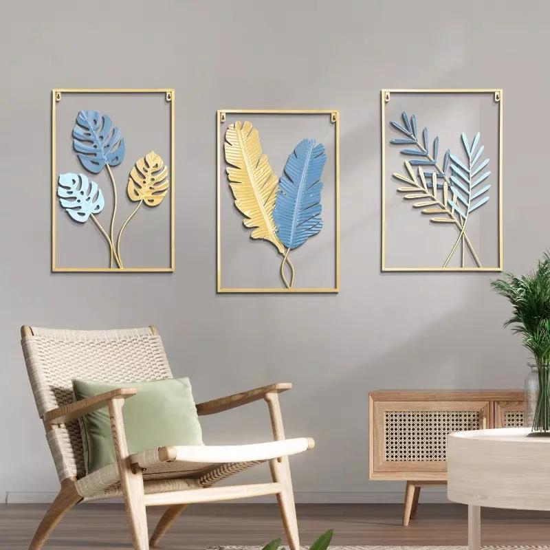 Colored Iron Leaves Luxury Modern Wall Decals for Living Room TV/Sofa Background Porch Christmas Decoration